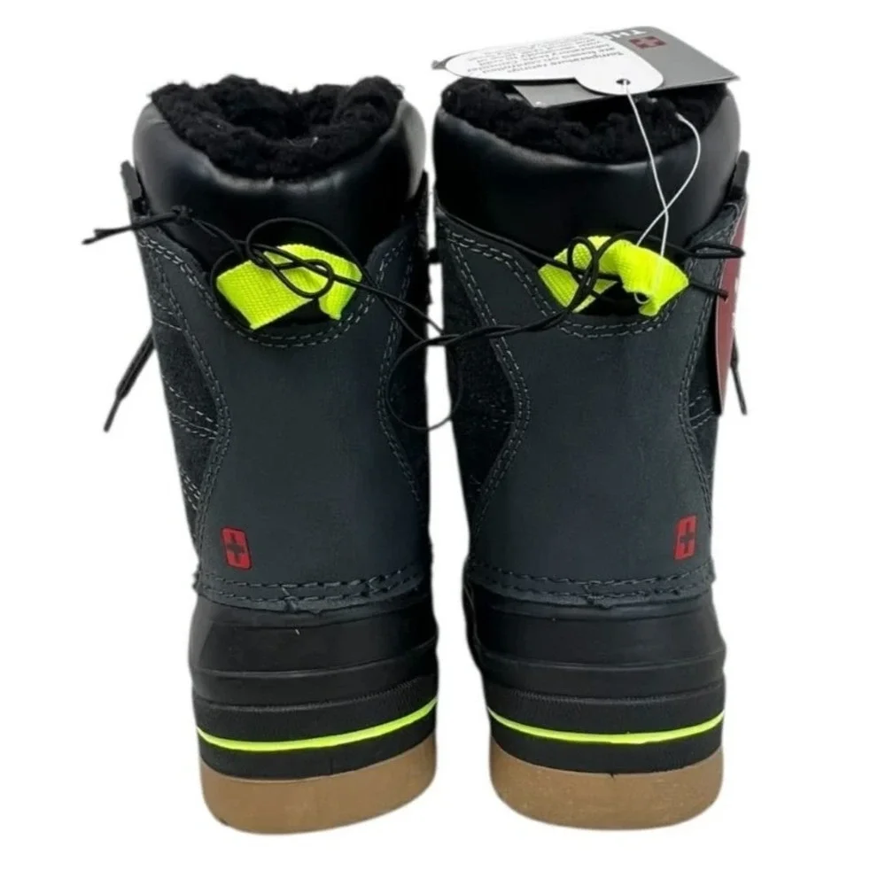 Swiss Tech 7 Black Grey Waterproof Suede Winter Snow Boots Insulated Kids NWT‎